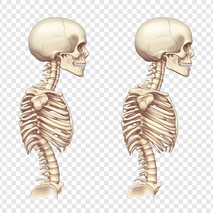 PSD gratuit comparation de la posture correcte et incorrecte de l'anatomie squelettique humaine