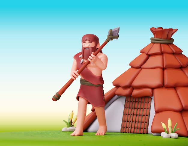 Composition 3d de personnage d'homme des cavernes préhistorique