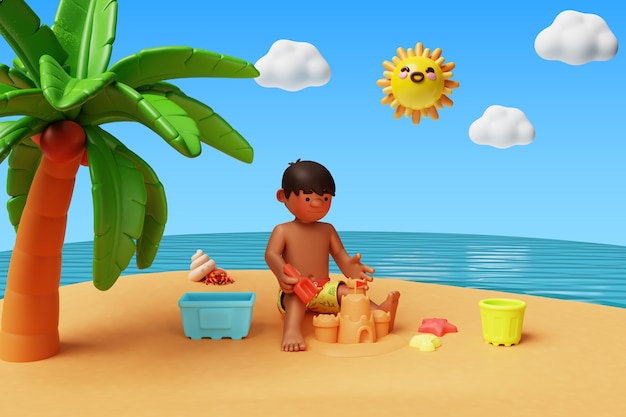 PSD gratuit composition du personnage de beach boy en 3d