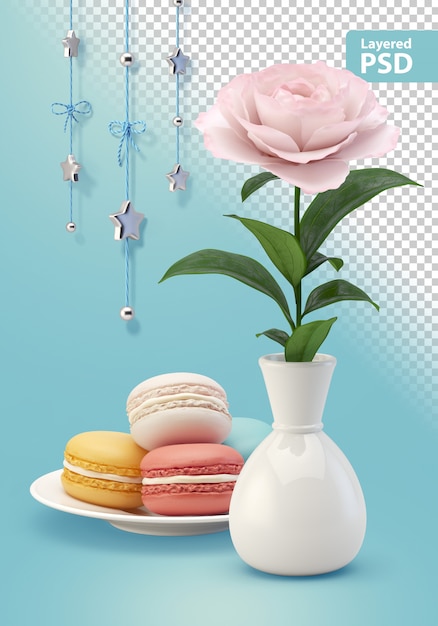 PSD gratuit composition avec fleur de biscuits et décorations suspendues