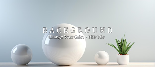 PSD gratuit composition minimaliste avec une sphère blanche et une plante