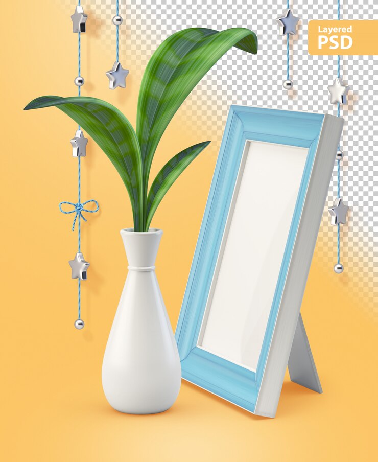 PSD gratuit composition avec plante verte et cadre photo