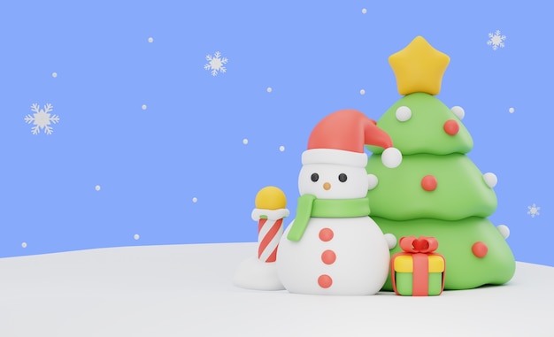 PSD gratuit compositions de noël avec bonhomme de neige