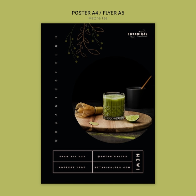 PSD gratuit concept d'affiche de thé matcha sain