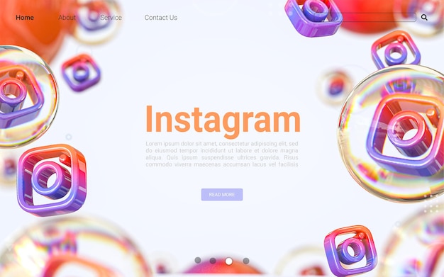 Concept d'arrière-plan publicitaire emblématique de l'espace vierge d'instagram pour le rendu 3d de la bannière du site web