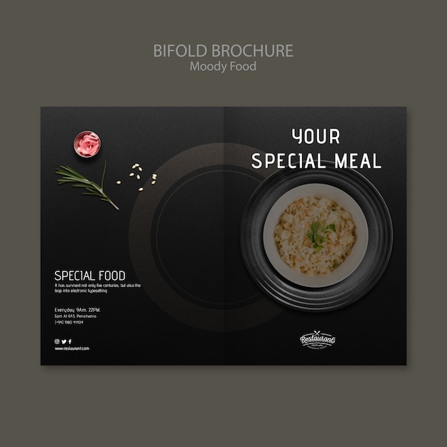 PSD gratuit concept de brochure pliante de restaurant de nourriture moody
