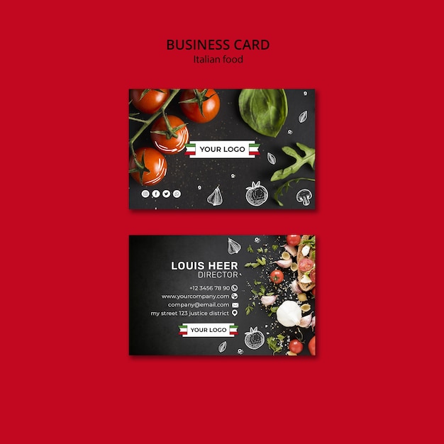 PSD gratuit concept de carte de visite de cuisine italienne