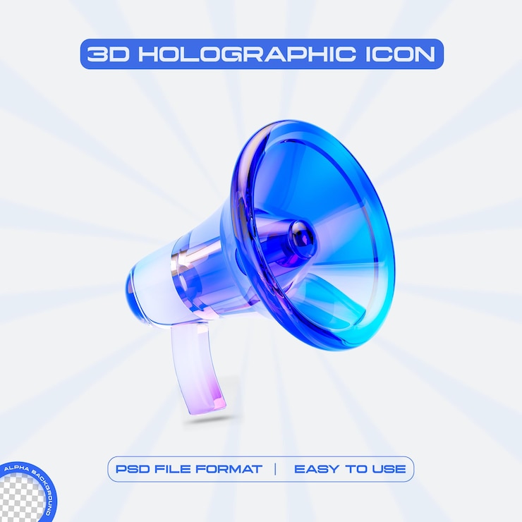 PSD gratuit concept de conception graphique futuriste de l'icône du mégaphone holographique