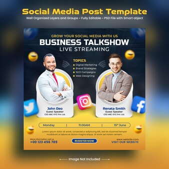 Concept créatif entreprise médias sociaux instagram post diffusion en direct pour le marketing numérique