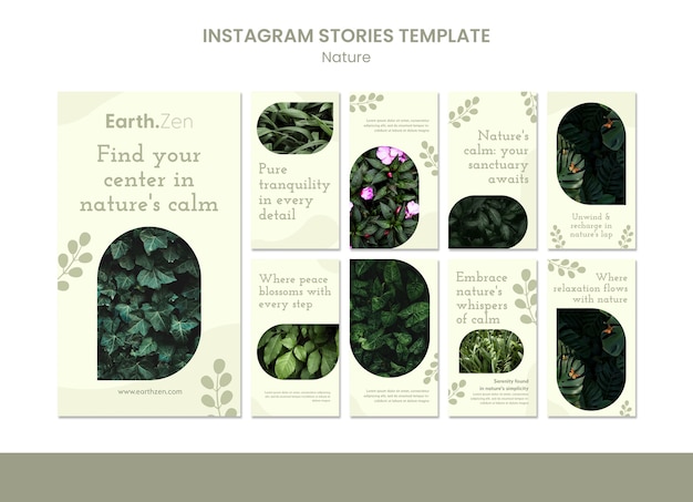PSD gratuit le concept de design plat de la nature est présenté dans les histoires d'instagram.