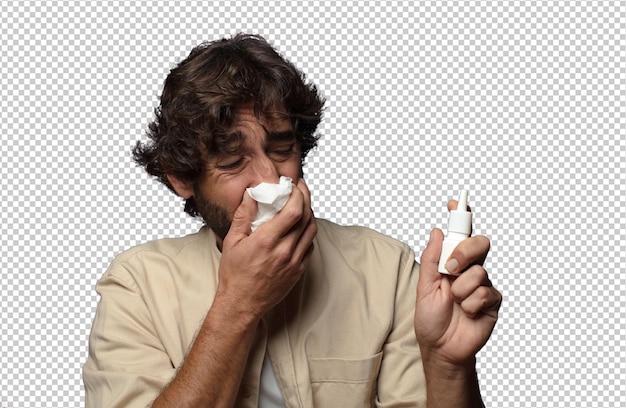 concept de grippe pour le jeune homme barbu adulte