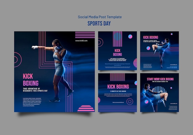 PSD gratuit concept de kick boxing publications sur les réseaux sociaux