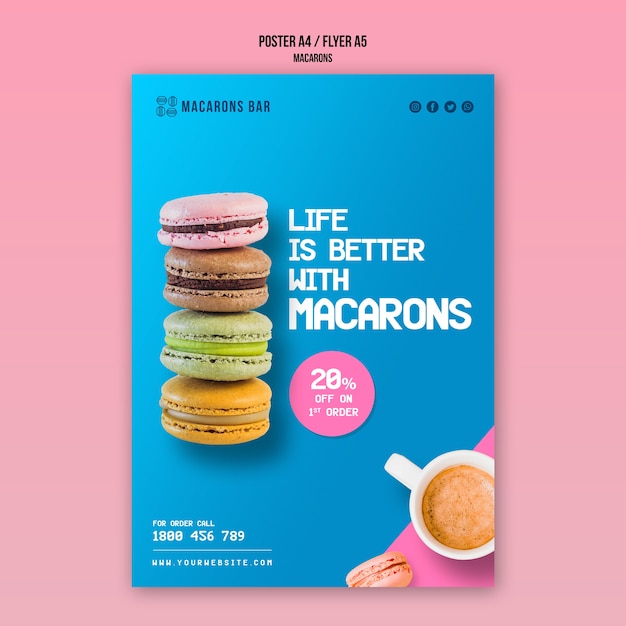 PSD gratuit concept de modèle d'affiche de macarons