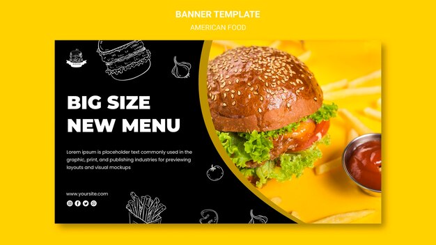 Concept de modèle de bannière de cuisine américaine