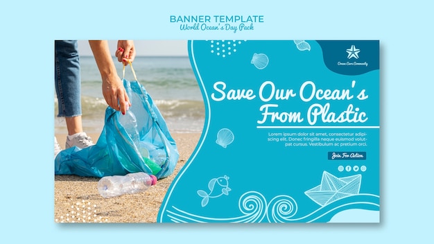 Concept de modèle de bannière avec la journée mondiale de l'océan