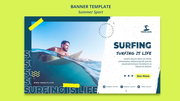 PSD gratuit concept de modèle de bannière de surf d'été