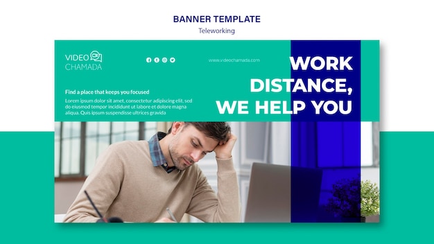 PSD gratuit concept de modèle de bannière de télétravail