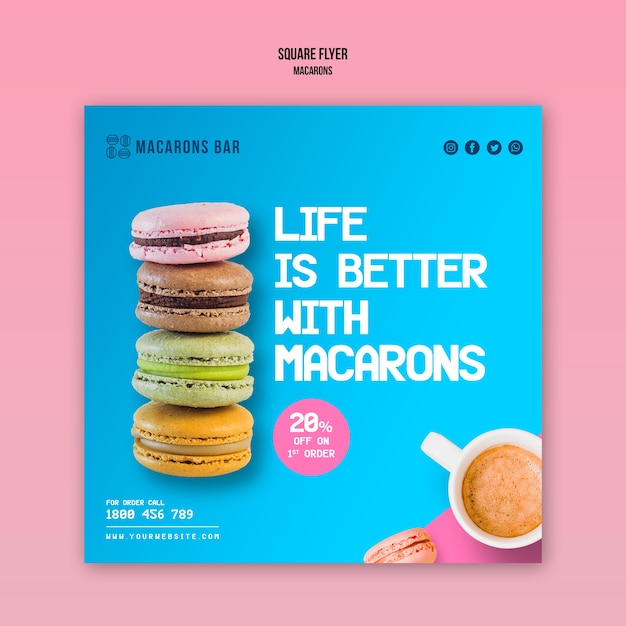 Concept de modèle de flyer de macarons