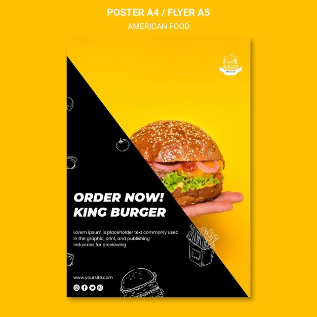 Concept de modèle de flyer de nourriture américaine
