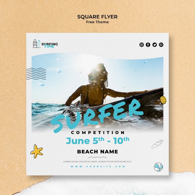 PSD gratuit concept de modèle de flyer surfeur