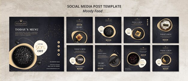 Concept de modèle de publication de médias sociaux de restaurant de nourriture Moody