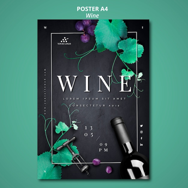 PSD gratuit conception d'affiche de compagnie de vin