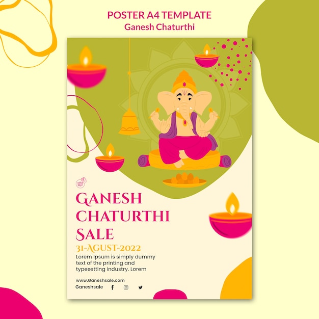 PSD gratuit conception d'affiche design plat ganesh chaturthi