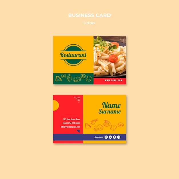 PSD gratuit conception de carte de visite alimentaire design plat