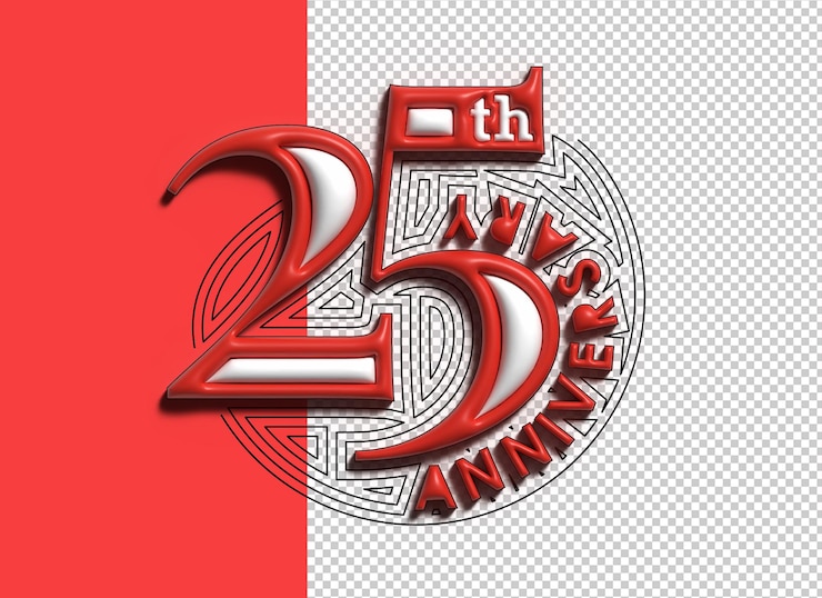 PSD gratuit conception de célébration du 25e anniversaire de rendu 3d png