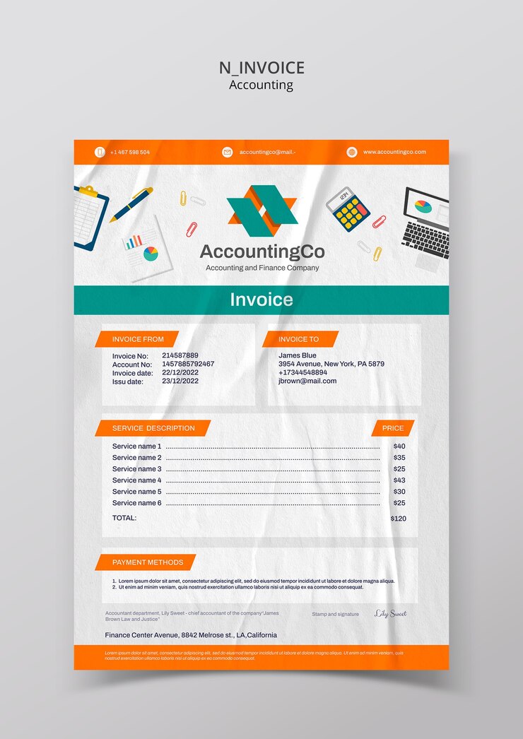 PSD gratuit conception du modèle de facture comptable