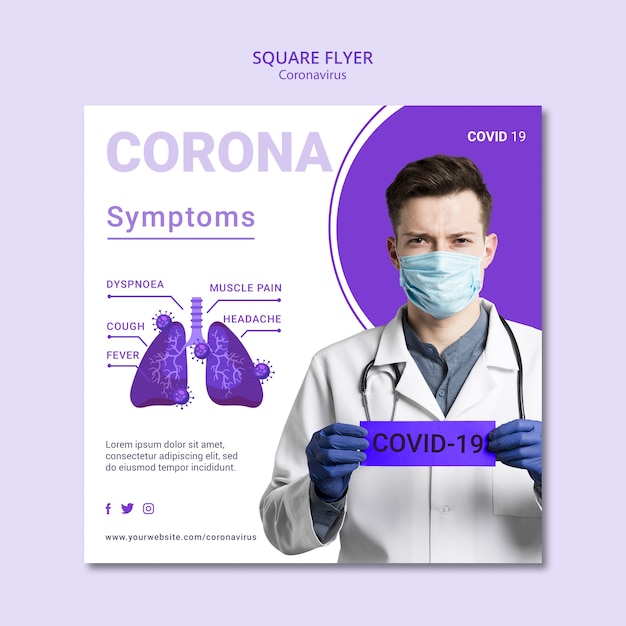 PSD gratuit conception de flyer carré coronavirus