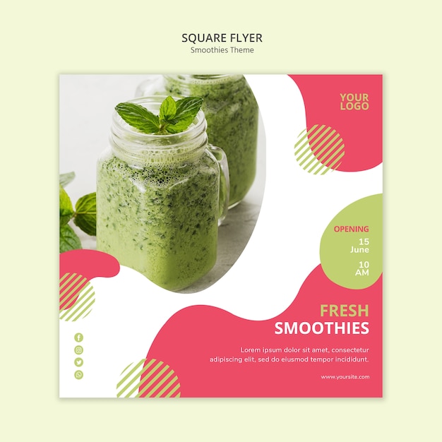 PSD gratuit conception de flyer carré thème smoothies