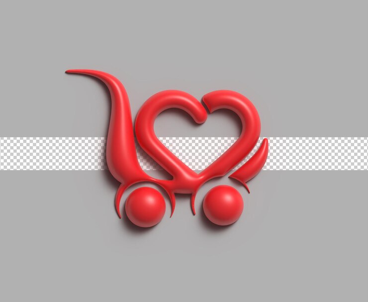 PSD gratuit conception d'illustration 3d de l'icône du panier d'achat de la saint-valentin.