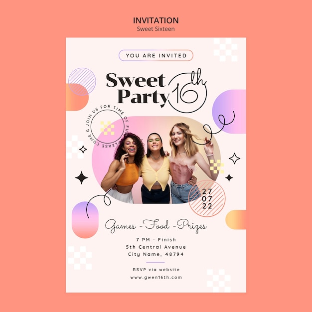 PSD gratuit conception d'invitation dégradé sweet seize