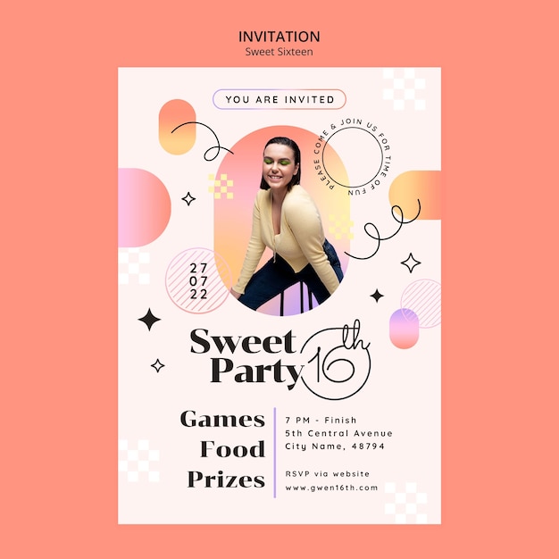 PSD gratuit conception d'invitation dégradé sweet seize