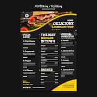 PSD gratuit conception de menus cuisine américaine