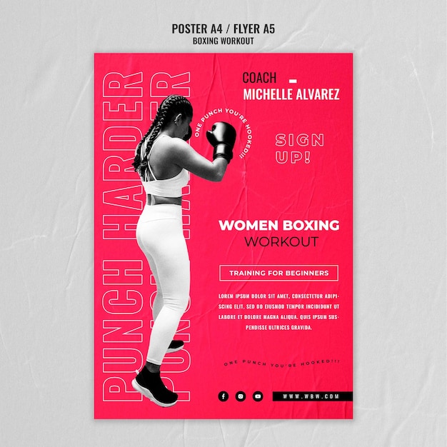 PSD gratuit conception de modèle d'affiche de boxe design plat