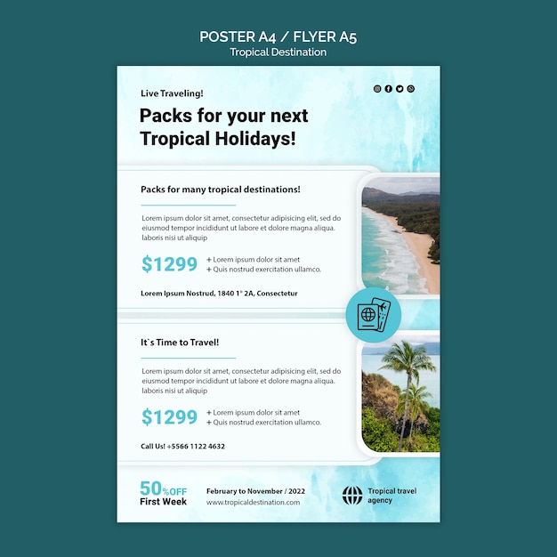 PSD gratuit conception de modèle d'affiche de destination tropicale