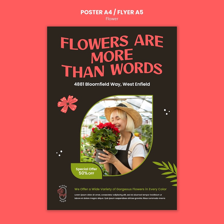 PSD gratuit conception de modèle d'affiche ou de flyer de fleurs