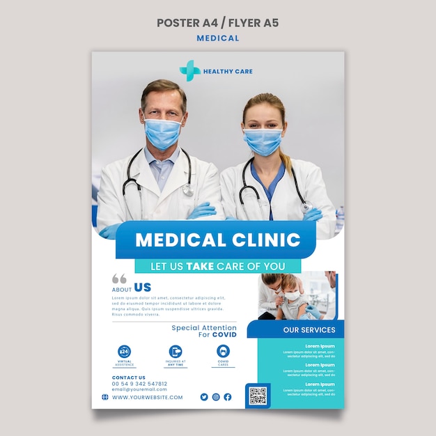 PSD gratuit conception de modèle d'affiche et de flyer de soins médicaux