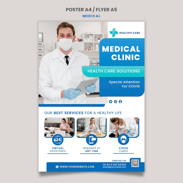 PSD gratuit conception de modèle d'affiche et de flyer de soins médicaux