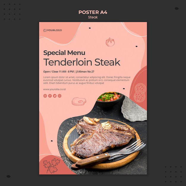 PSD gratuit conception de modèle d'affiche de steak