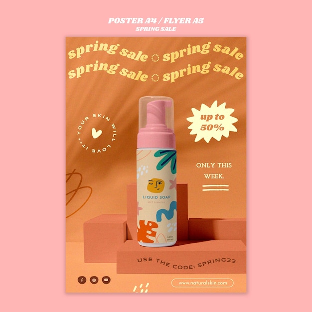 PSD gratuit conception de modèle d'affiche de vente de printemps réaliste