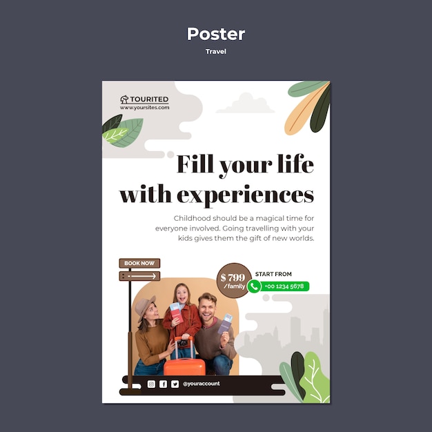PSD gratuit conception de modèle d'affiche de voyage design plat