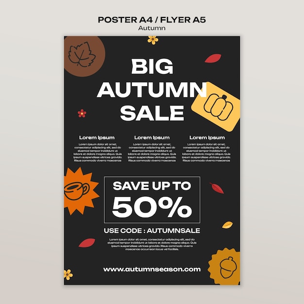 PSD gratuit conception de modèle d'automne dessiné à la main