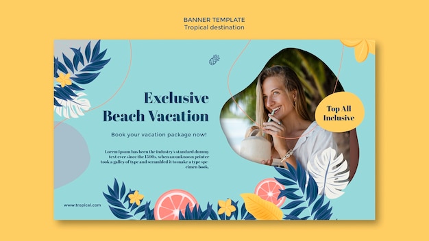 PSD gratuit conception de modèle de bannière de destination tropicale