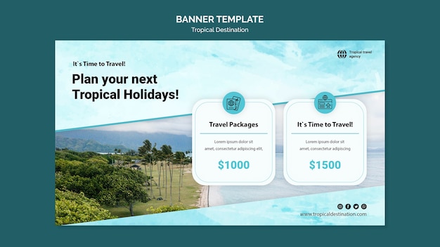 PSD gratuit conception de modèle de bannière de destination tropicale