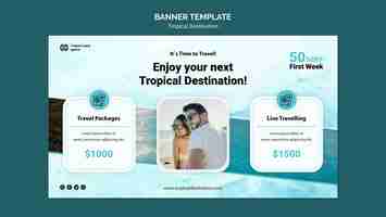 PSD gratuit conception de modèle de bannière de destination tropicale