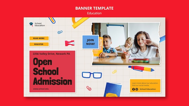 PSD gratuit conception de modèle de bannière d'éducation réaliste