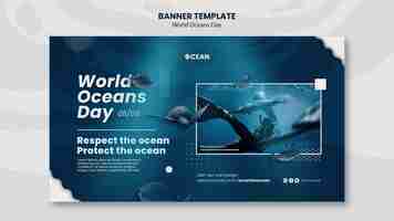PSD gratuit conception de modèle de bannière de la journée mondiale de l'océan